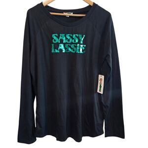 Tipsy Elves Sassy Lassie Blouse Women 1X Black Long Sleeve St. Patrick’s Day Fun